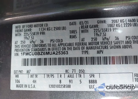 2021 Ford Escape Se Hybrid z USA, uszkodzony, nr VIN 1FMCU0BZ6MUA25363